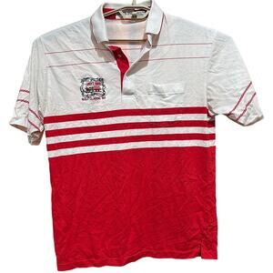 Dons Group Attire Golf Polo Shirt XL Red White Striped Cotton Blend Embroidered